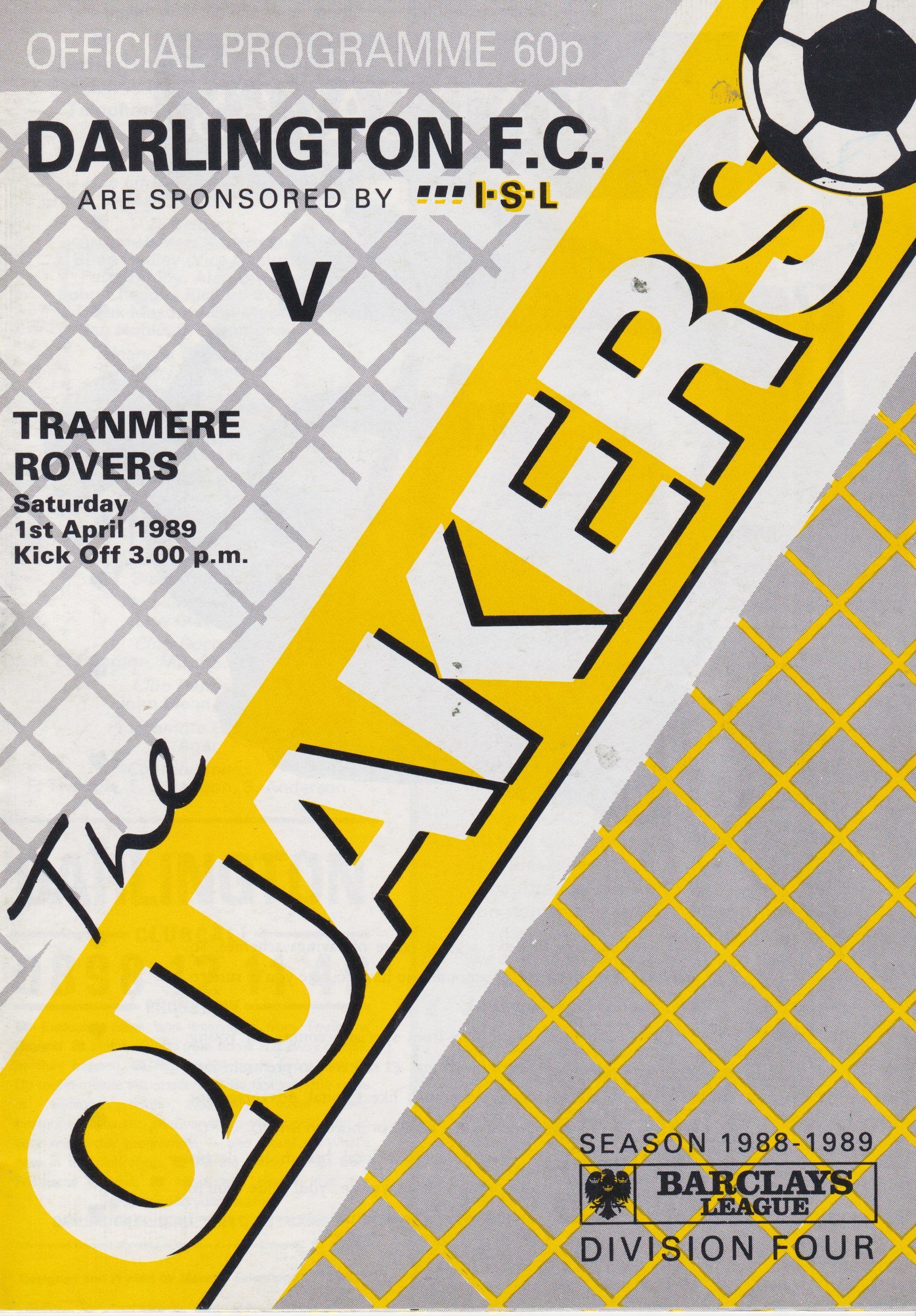 Darlington v Tranmere Rovers match programme